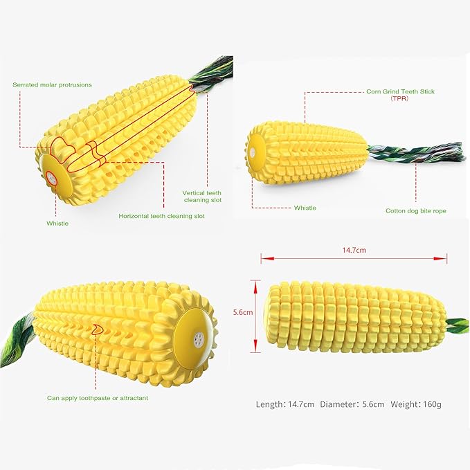 Carllg Dog Chew Toys for Aggressive Chewers, Indestructible Tough Durable Squeaky Interactive Dog Toys, Puppy Teeth Chew Corn Stick Toy for Small Medium Large Breed