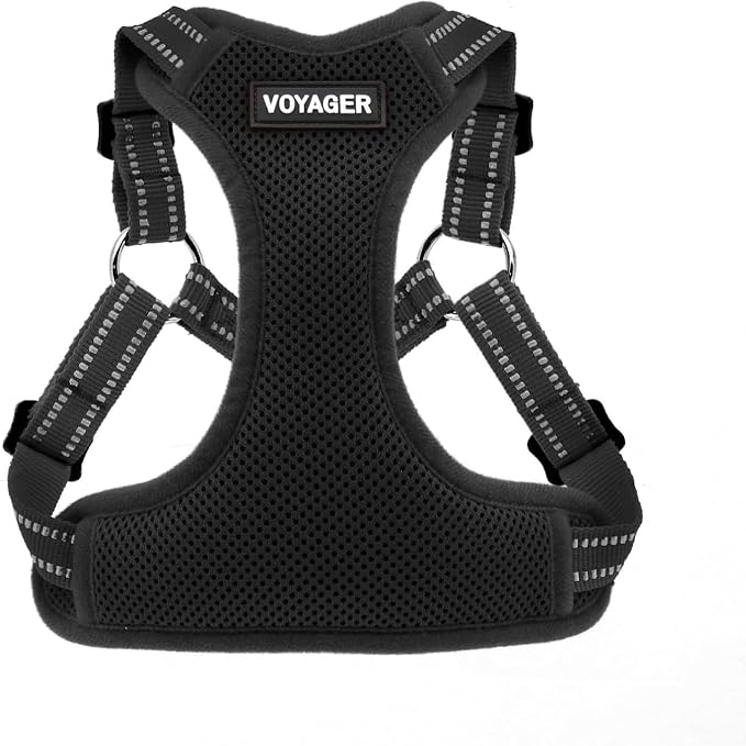 Best Pet Supplies Voyager Adjustable Step-in Flex Breathable Mesh Dog Harness for Small Medium Large Dogs (Black), M