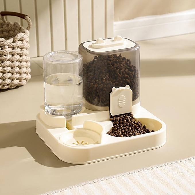 2 in 1 Automatic Pet Feeder Water Dispenser Portable Travel Supplies Cat Food Bowl Food Container for Kitten Small Dogs Bunny, Clear