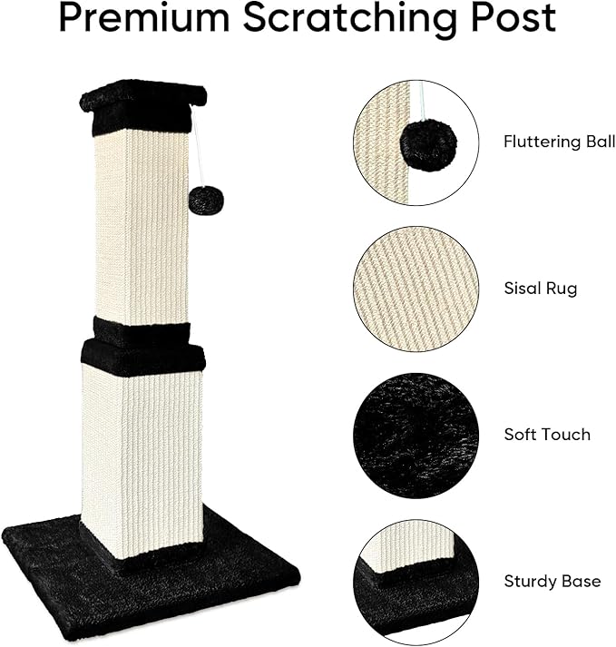 Cat Scratching Post, 32 Inch Cat Scratching Posts for Large Cats, Scratching Posts for Indoor Cats Adults, Cat Scratch Post with Nature Sisal, Black and White