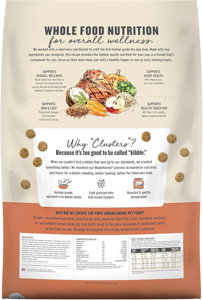 The Honest Kitchen Human Grade Dry Dog Food, Whole Food Clusters Whole Grain Dry Dog Food, Beef & Oats, 20lb Bag