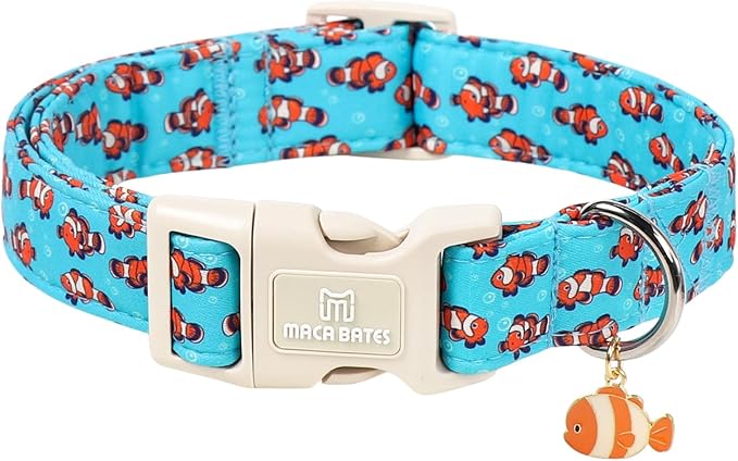 Maca Bates Summer Clownfish Basic Dog Collar Beach Puppy Collars for Medium Dogs Adjustable Durable Soft Comfortable Blue Sharks for Boy Girl Male Female Pet with White Safety Buckle