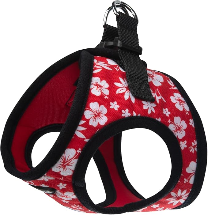 Bark Appeal Red Hibiscus Step-in Dog Harness for XS to Small Sized Pets – Updated Sizing, Re-Measuring is Essential – Soft Vest Harness – Anti-Choke with Adjustable Strap & Heavy Duty Clip – S