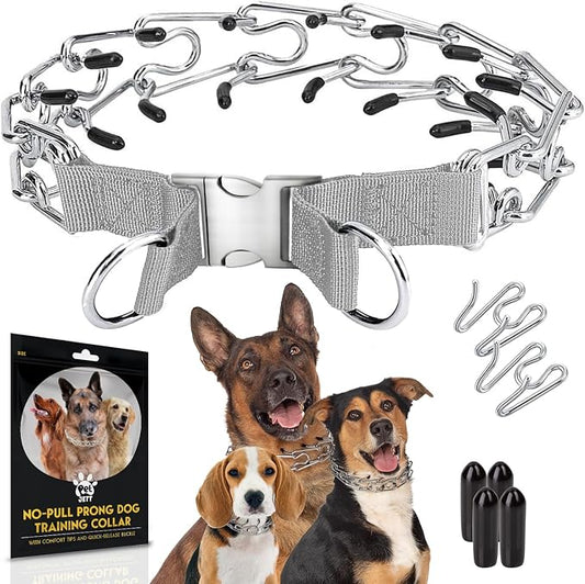 PetJett Prong Collar for Dogs - Choke Collar for Dogs, Pinch Collar for Dog, Adjustable Training Collar & Walking Tool for Small, Medium, or Large Breed - No Pull Stainless Steel Metal Choker Chain