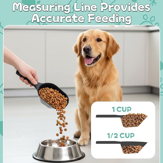 2 Pack Dog Food Scoop 1 Cup Capacity Plastic Pet Food Measuring Scooper with Measuring Lines for Dog Puppy Cat Fish Bird Precise Portion Control Coffee Bean Flour Scoop