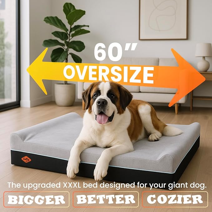 Laifug Orthopedic Memory Foam Extra Large Dog Bed Pillow(60"x48"x7", Slate Grey) Durable Water Proof Liner & Removable Washable Cover & Smart Design