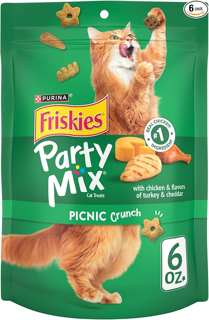Purina Friskies Cat Treats, Party Mix Picnic Crunch - (Pack of 6) 6 oz. Pouches