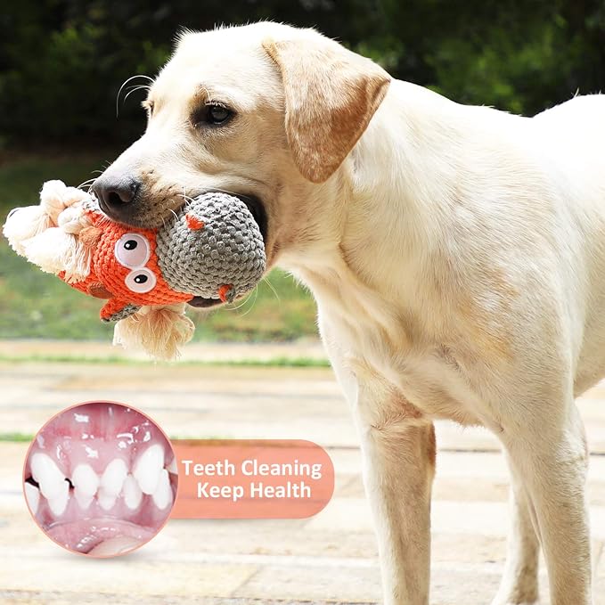 IOKHEIRA Dog Plush Toy for Large Aggressive Chewers,Indestructible Dog Squeaky Toys,Stuffed Animals Toys with Cotton Material and Crinkle Paper,Durable Chewing Toys (Carrot Orange, Cattle)