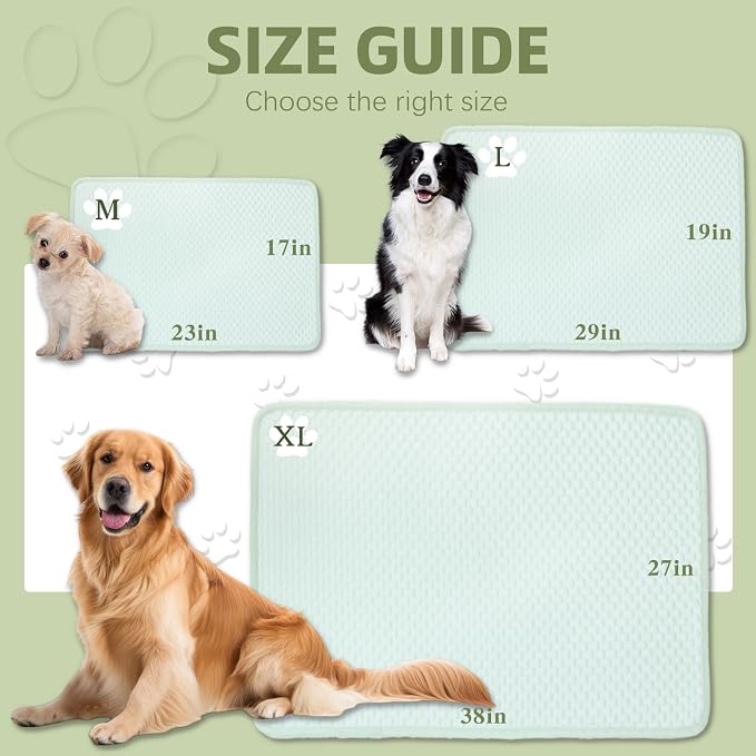 SOMOYA Dogs Cooling Mat (Q-Max>0.45) Pet Cool Pads Blanket Sleeping Kennel Mat,Washable Ice Silk Sleep Mat Pad Breathable for Large Dogs Cats (Green, Large (27.5x39.3 in)