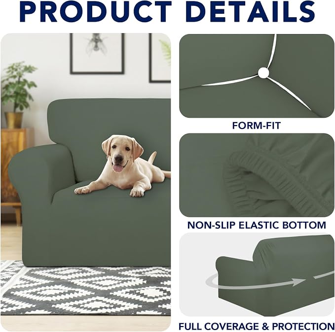 PureFit 100% Dual Waterproof Couch Cover Slipcovers for Couches and Sofas - Stretch Non Slip Fleece Sofa Covers Washable, Leakproof Furniture Protector for Kids, Pets (Oversized Sofa, Greyish Green)
