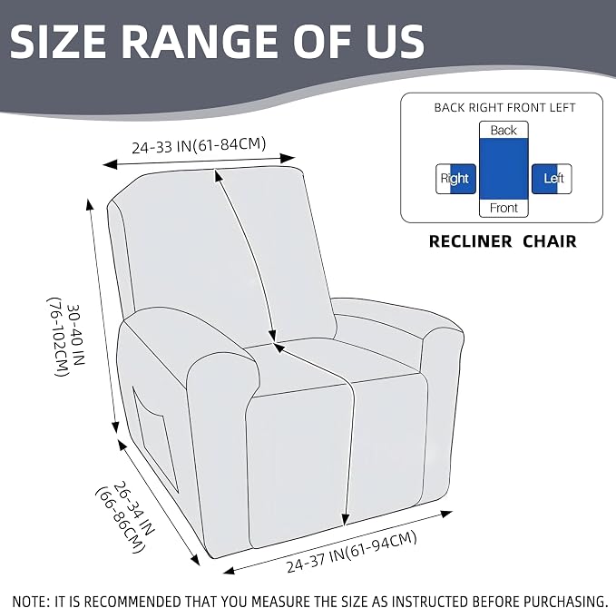 Genina Recliner Chair Covers, Stretch Reclining Chair Cover, Recliner Sofa Slipcovers Stripe Jacquard Lazy Couch Covers Furniture Protector Covers for Pet Kid (Navy Blue, 1 Seat)