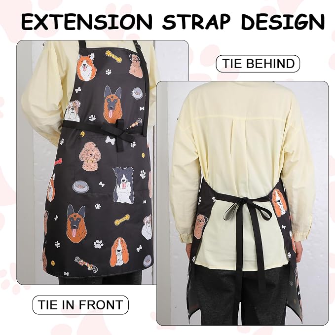 Dog Grooming Waterproof Apron with 2 Pockets, Cute Animals Puppy Dog Pets Apron