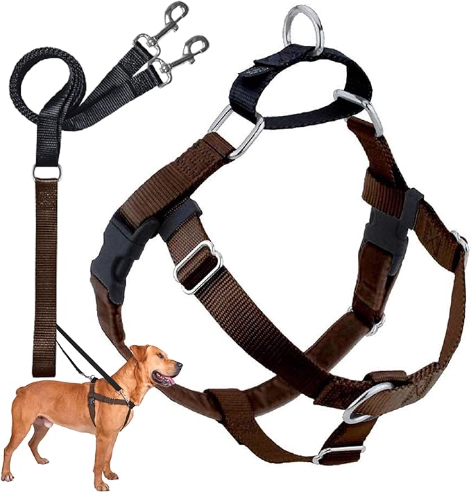 2 Hounds Design Freedom No Pull Dog Harness, Adjustable Harness and Leash Set, Easy Walking & Comfortable Control, Fits Small, Medium & Large Dogs, Solid Colors, Made in USA, 1" MD, Brown