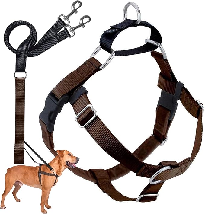 2 Hounds Design Freedom No Pull Dog Harness, Adjustable Harness and Leash Set, Easy Walking & Comfortable Control, Fits Small, Medium & Large Dogs, Solid Colors, Made in USA, 5/8" SM, Brown