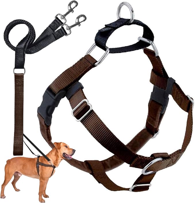 2 Hounds Design Freedom No Pull Dog Harness, Adjustable Harness and Leash Set, Easy Walking & Comfortable Control, Fits Small, Medium & Large Dogs, Solid Colors, Made in USA, 1" XXL, Brown