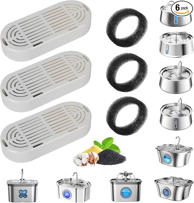 Cat Water Fountain Filter,Pet Fountain Filter Replacement for 3.2L/108oz Cat Drinking Fountain and 4L/134oz Stainless Steel Pet Fountain,Cat Fountain Filter Replacement with Pre-Filter Sponges