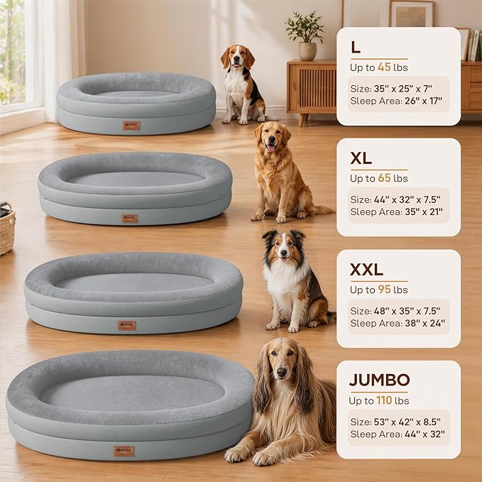 Orthopedic Dog Bed for Extra Large Dogs, XL Waterproof Dog Bed with Bolsters, Supportive Egg Crate Foam Pet Couch Bed with Removable Washable Cover & Non-Slip Bottom, Silver