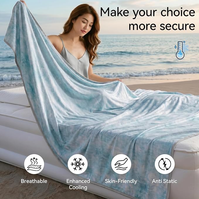 Guohaoi Cooling Throw Blanket for Hot Sleepers, Twin Size 90''×108'' Lightweight Breathable Summer Bed Blanket for Couch, Arc-Chill Q-Max >0.5 Cool Fiber, Lightweight Blanket Sky Blue