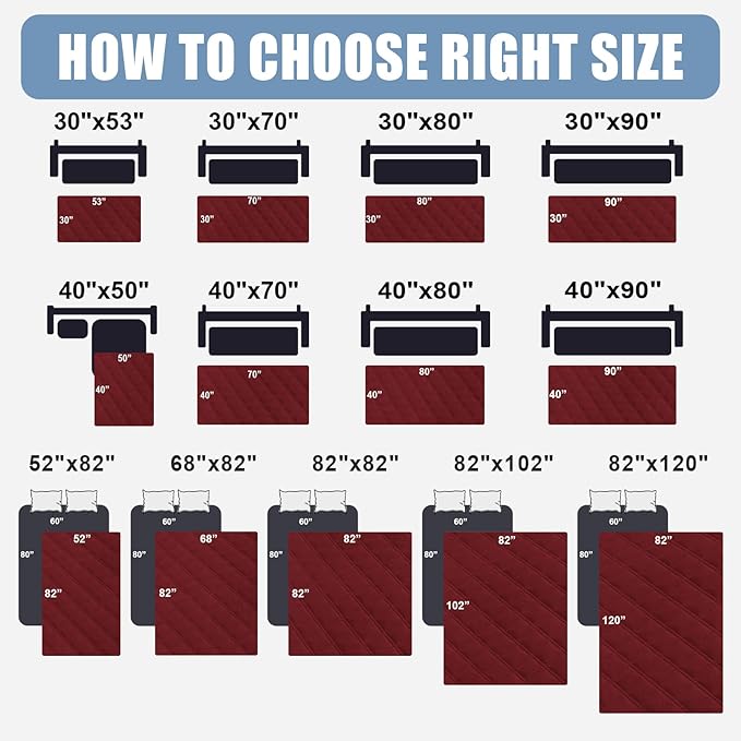 Smiry Waterproof Dog Bed Cover Pet Blanket, Soft Washable Dog Blanket for Furniture Bed Couch Sofa Reversible, Checkered (30"x70", Wine Red/Wine Red)