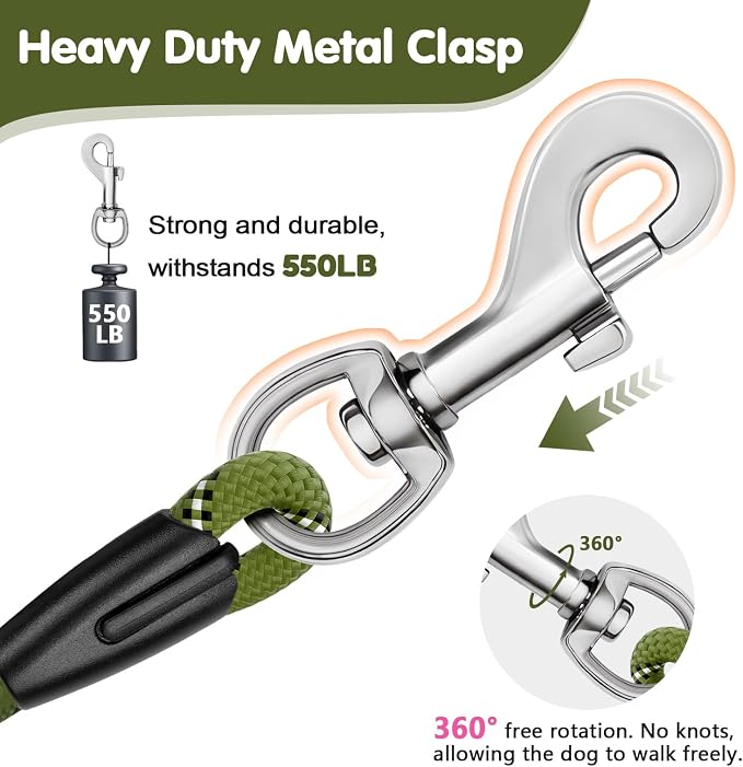 Dog Leash Heavy Duty 4/5/6ft XiaZ 2 Handles Dog Leashes for Medium Large Dogs 1/2 Inch 1000lb Strength Reflective PVC Waterproof-Handles Metal Hook Dual-Handle Rope Leash Nighttime Safety