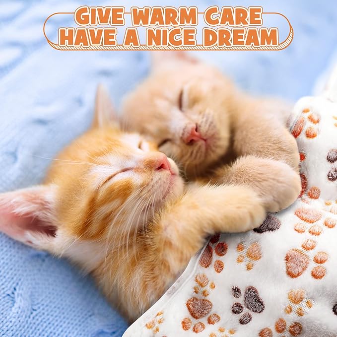 Tegeme 12 Pcs Pet Blankets 23 x 16 Inch Soft Fluffy Fleece Dog Cat Warm Paw Print Pattern Blankets Flannel Throw for Pets Dog Puppy Cat(White)