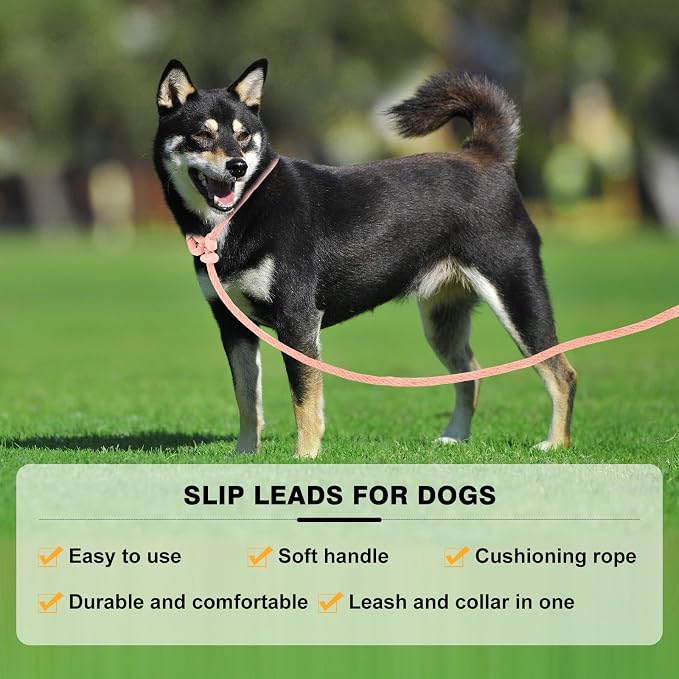 Lynxking Dog Leash Slip Lead Reflective Breathable Rope Comfortable Strong No Pull Slip On Pet Training Lead for Dogs (Pink, Large 1/2 inch x 6ft)