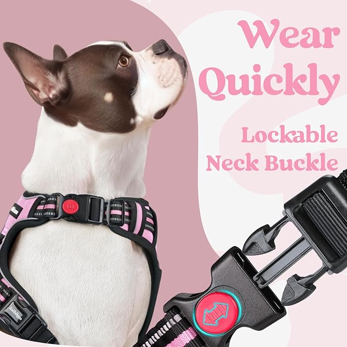 rabbitgoo Dog Harness for Large, No Pull Easy On & Off with 3 Buckles Pet Harness, Adjustable Soft Walking Vest with 2 Clips and Handle, Reflective for Extra Large Dogs, Pink, XL
