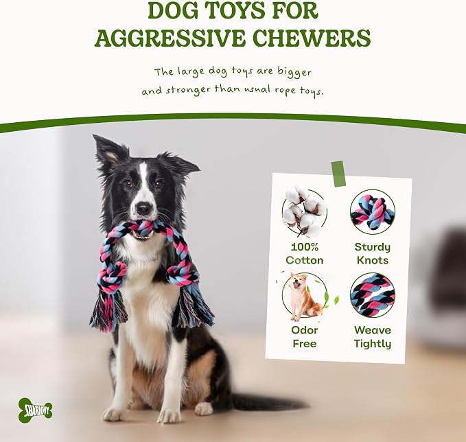 SHARLOVY Dog Rope Toy for for Medium Dogs, Durable Cotton Dog Chew Toys for Aggressive Chewers, Interactive Tug of War Dog Toys for Medium to Large Breed