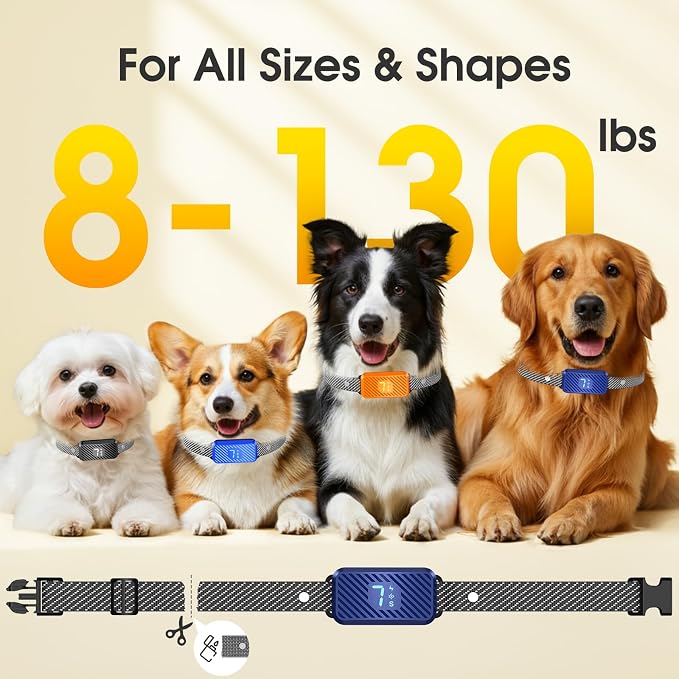 Dog Bark Collar for Large Medium Small Dogs, Effective No-Bark Collar, Smart Barking Collar, Rechargeable Bark Collar with 7 Sensitivity, 3 Modes, Waterproof (DarkBlue)