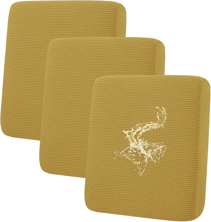 hyha Waterproof Couch Cushion Covers for Pets, Non Slip Sofa Cover for Dogs Washable, Soft Thick Stretch Jacquard Fabric, Sofa Slipcovers with Elastic Bottom (3 Pieces, Ginger Yellow)