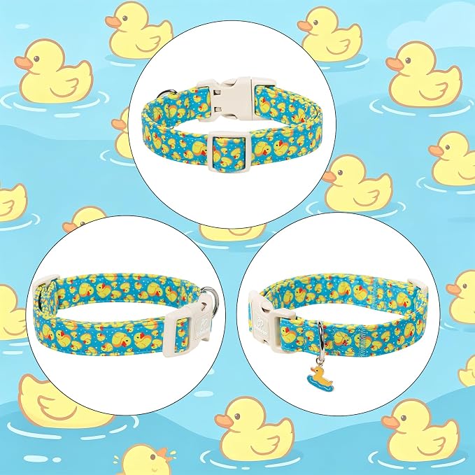 Cute Dog Collar Rubber Duck Girl Boy Dog Collars for Large Dogs - Lightweight Adjustable Male Female Summer Puppy Everyday Collar with Safety Buckle L