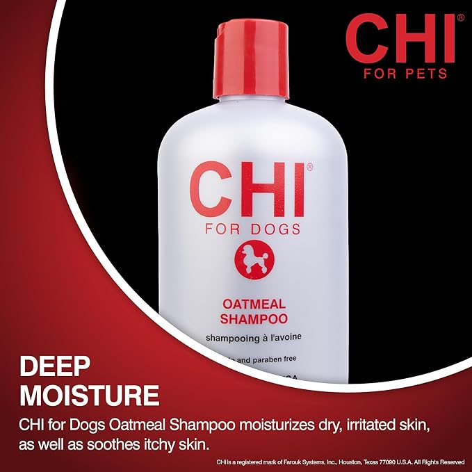 CHI for Dogs Oatmeal Shampoo Gentle Dog Wash Dry Itchy Skin and Dander Relief Soothing Formula Puppies 8 Weeks and Adult Dogs All Coat Types 16 FL OZ USA Grooming Routine Grooming Home Use