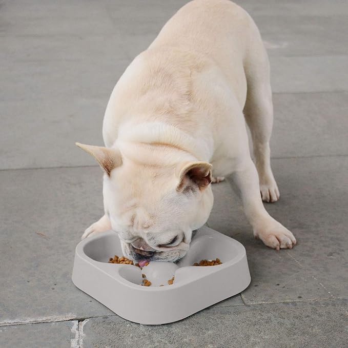 Healthy Slow Feeding Dog Bowl for French Bulldog -Slow Feeder Dog Bowl No Chocking Dog Cat Food Water Bowl with Four-Leaf Clover Pattern (Grey)