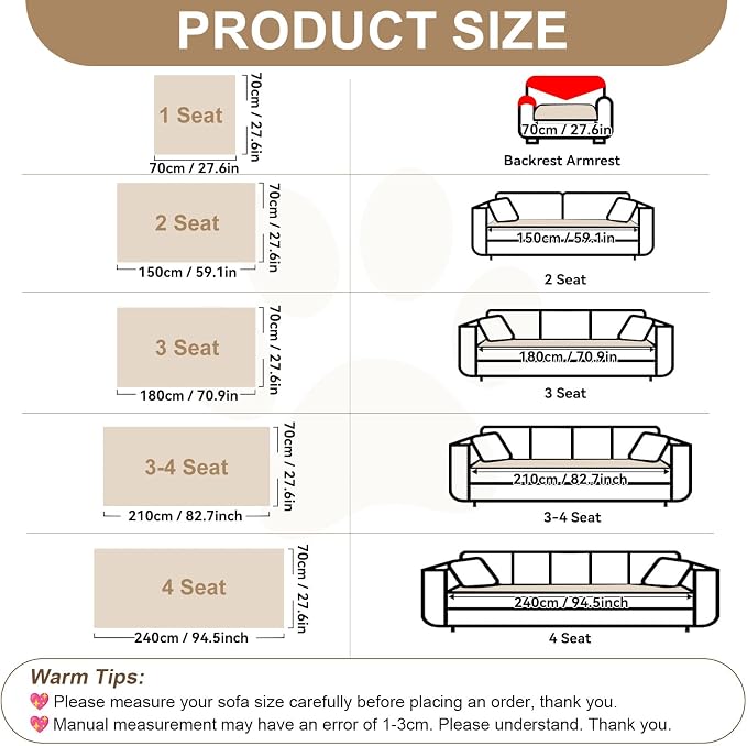 OTOB All Seasons Sofa Covers for 3 Cushion Couch Washable, Geometric Jacquard Fuzzy Non-Slip Pet Couch Cover, Kids Pet Friendly Soft Plush Sofa Slipcovers Dog Bed Mats (Off White, 27.6" x 70.9")