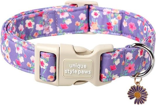 Unique style paws Dog Collar Plastic Buckle with Pendant Blue Colorful Flowers Puppy Collars for Small Medium Large Boys Girls Dogs