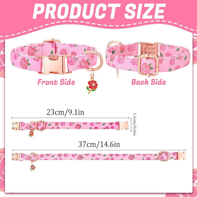 3 Pack Floral Dog Collars for Small Dogs Pink Dog Collar with Flower Pendant for Girl Female Dogs Adjustable Puppy Collars Pet Collar (9-14.5 inch)