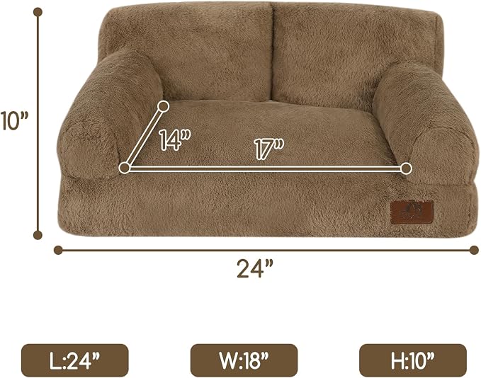 Hollypet Fluffy Dog Cat Bed Pet Couch Beds Plush Soft Warming Washable Puppy Bed for Small Medium Dogs and Large Cats, Dark Brown, 24" L x 18" W x 10" Th