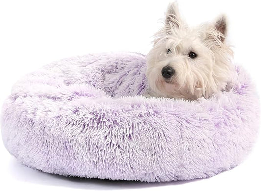 Calming Donut Dog Bed with Hooded Blanket – Plush Fluffy Cave Bed for Small & Medium Dogs, Machine Washable Anti-Anxiety Pet Bed for Cats