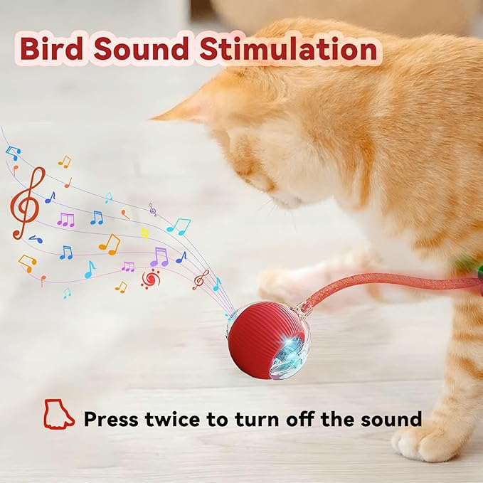Speedy 2.0 Tail Interactive Cat Toys for Indoor Cats, Automatic Cat Toy with Elastic Mesh Tail, Electric Rolling Ball on Carpet, Chirping and Motion Activate Cat
