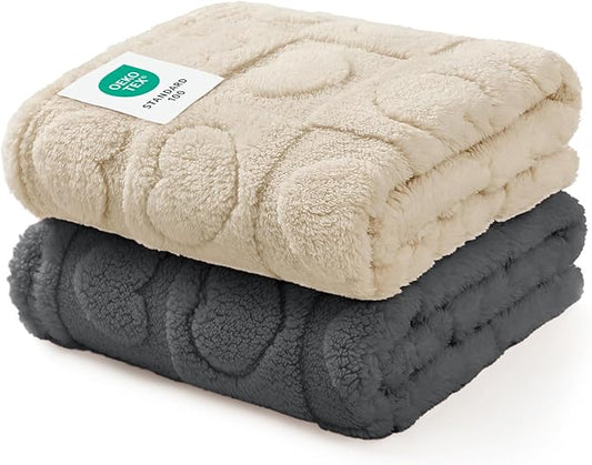 Luciphia 1 Pack 2 Small Dog Blanket Washable Pet Bed Cover Soft Fluffy Puppy Blanket with Premium Fleece 300GSM Cozy Calming Cat Blankets for Indoor Cats Grey/Beige 41x31 inch
