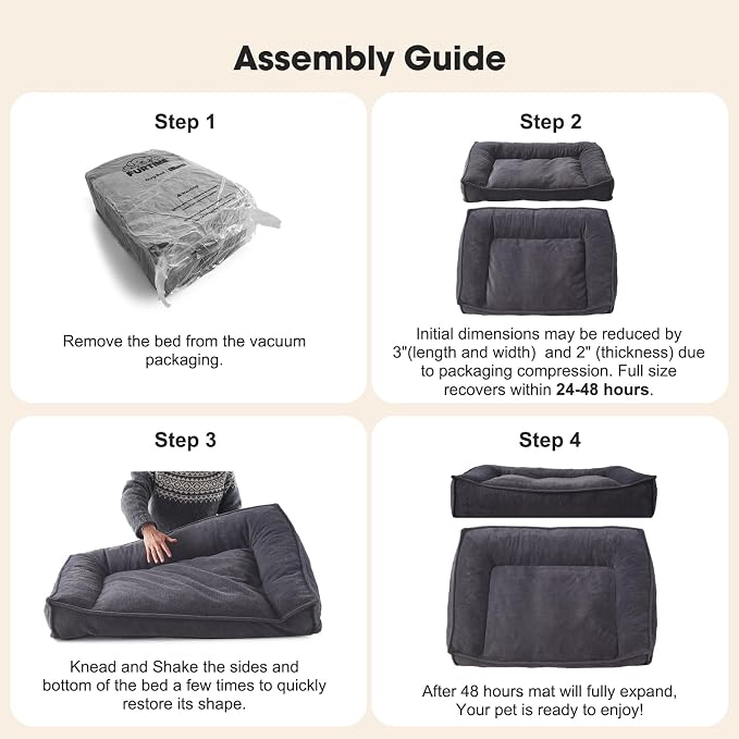 FURTIME Orthopedic Dog Beds Large Sized Dog, Extra Thick Supportive Comfort Pet Sofa, Ergonomic Slant Dog Couch Bed with Removable Washable Cover, Ultra Soft Surface & Non-Slip Bottom, Grey, 38"