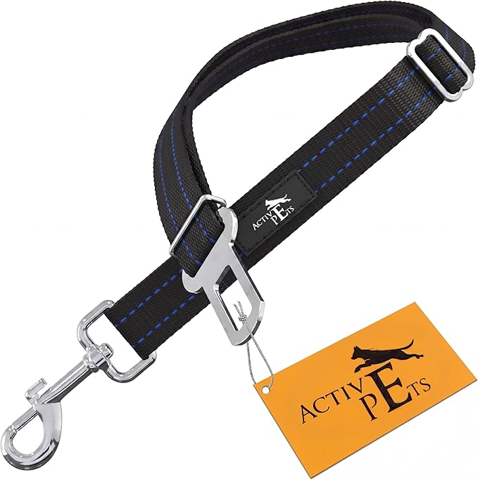 Active Pets Blue Car Seat Belt for Dogs, Attaches to Harness & Collar, Adjustable 18" - 24" Travel Restraint System Fits Small - Large Pups for Safety & Comfort, Essential Pet Supplies & Accessories