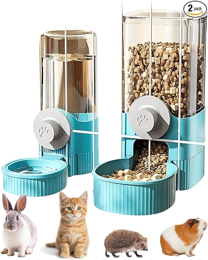 GPY Automatic Hanging Gravity Pet Feeder and Water Dispenser Set ，Automatic Rabbit Feeder and Dog Water Dispenser for Dogs Cats Pets Animals Large Capacity (Blue Water Feeder&Food Feeder) (Blue)