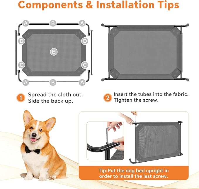 Simple Trending Raised Dog Bed for Large Dogs, Waterproof Elevated Dog Cot for Outdoor, Cooling Breathable Pet Hammock Bed, 47.75" x 30.5", Dark Grey