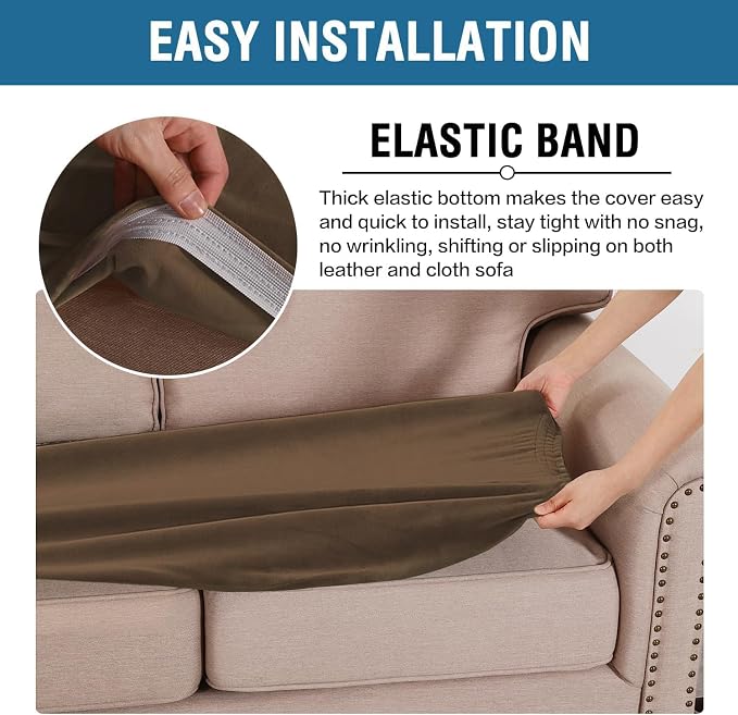 H.VERSAILTEX Velvet Stretch Individual Couch Cushion Cover Plush Cushion Slipcover for Loveseat Sofa Cushion Furniture Protector Seat Cushion Sofa Cover (1 Piece Sofa Cushion Cover, Bronze Brown)