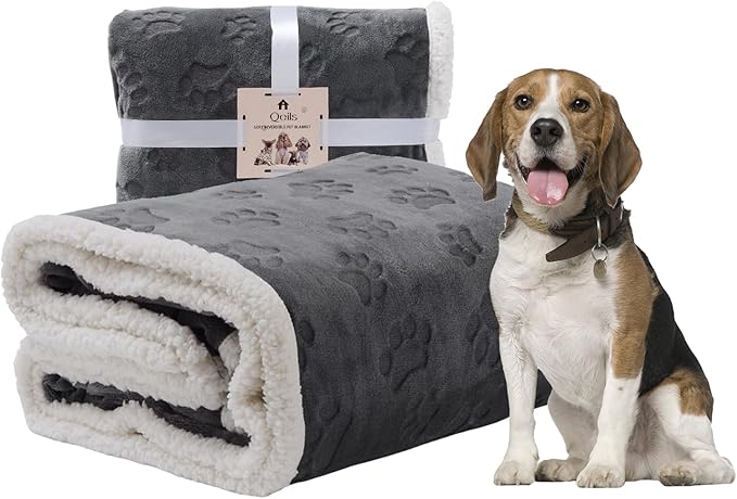 Qeils Waterproof Blanket for Bed, Dog Blankets for Large Dogs, Waterproof Cat Blanket Washable, Soft Sherpa Fleece Puppy Blanket, Reversible Throw Protector for Couch Car, 50"X60", Dark Grey
