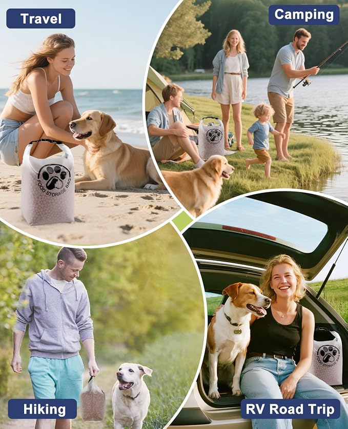 Pet Food Storage Bag for Travel - Transparent Leak-Proof Dog Food Container with Roll-Top Closure, Keeps Kibble Fresh for Camping Trip, Dog Boarding, Weekend Getaways (14 Cups)
