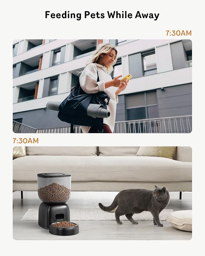 Automatic Cat Feeder, 3L Cat Food Dispenser Battery-Operated with 180-Day Battery Life, Timed Pet Feeder for Cats and Dogs, Desiccant Bag, Programmable Portion Control, 10s Voice Recorder