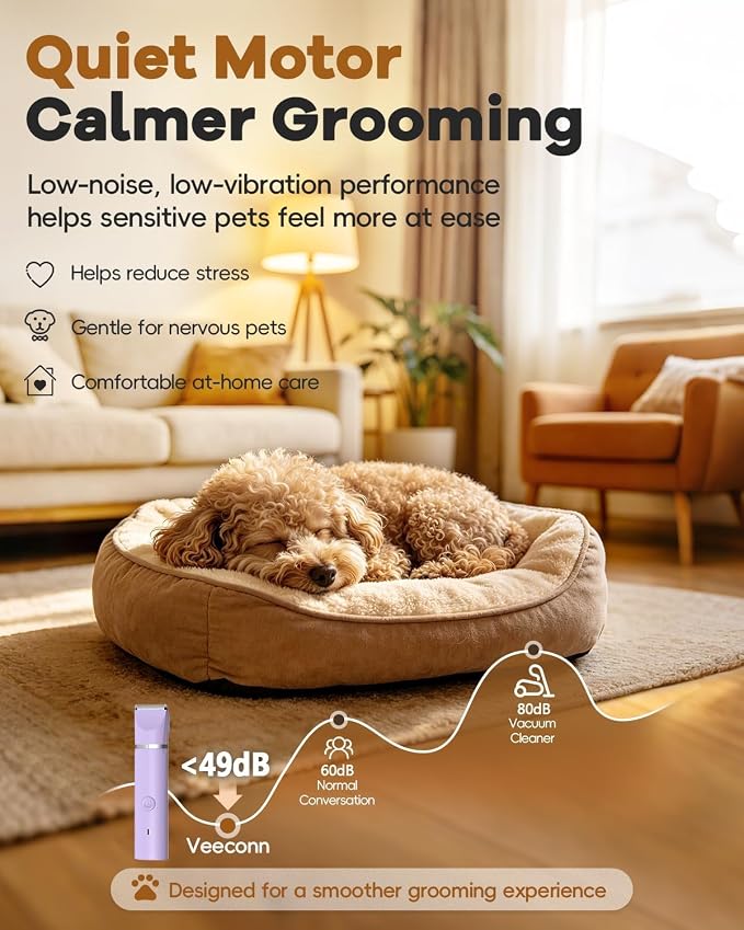 Veeconn Dog Grooming Clippers Kit-Electric Rechargeable Cat Trimmer Tools-Cordless Quiet Pet Nail Paw Grinder-4 in 1 Multifunctional Low Noise Shaver-Razor for feet Face Ears Toenail Eye