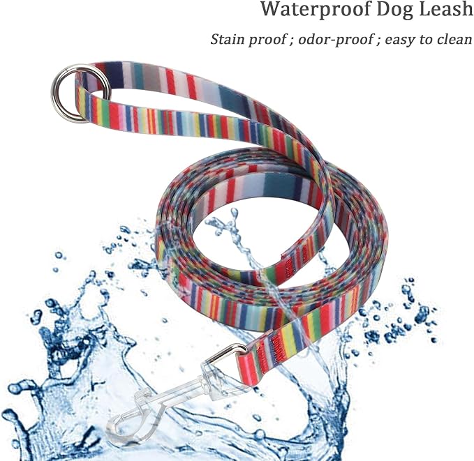 WYuZe 7FT 12FT Waterproof Dog Leash, Odor-Proof Strong Coated Nylon Leash - Lightweight & Easy to Clean for Small Medium Dogs Outside Walking, Training, Beach Playing (7ft, Rainbow)